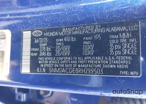 2024 Hyundai Tucson Se из США, поврежденный, VIN 5NMJACDE8RH299503